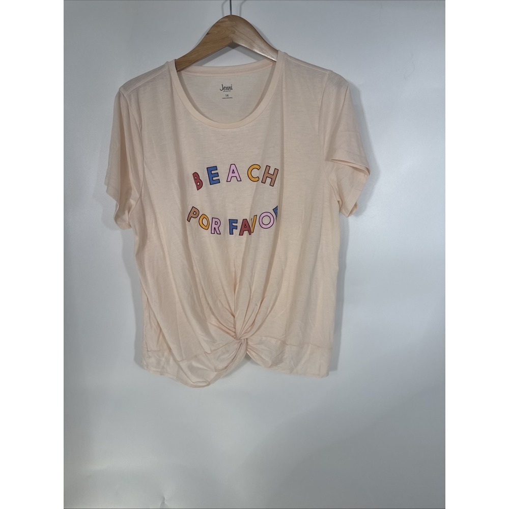 Jenni Intimates Beach Por Favor Graphic Twist Front Tee Peach Women 1X